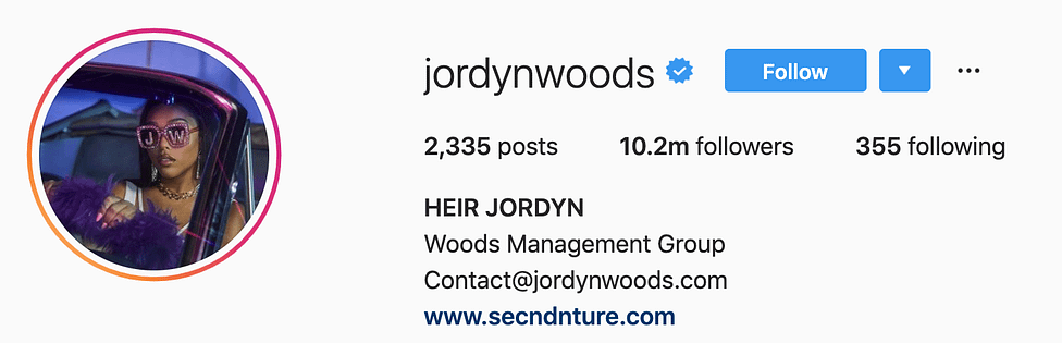 @jordynwoods top instagram models